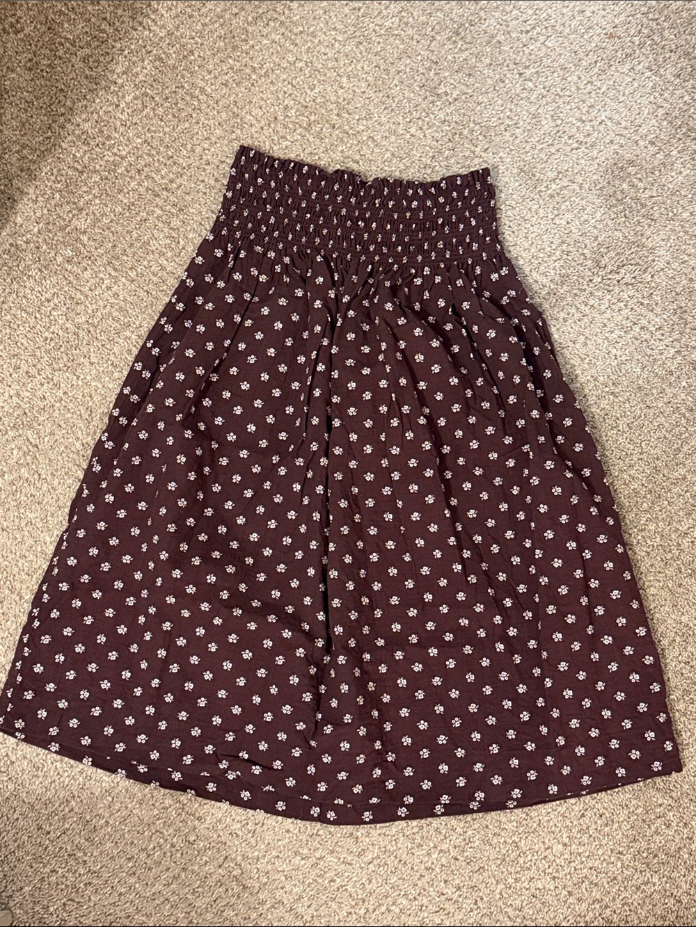 Smocked Waist Plum Midi Skirt